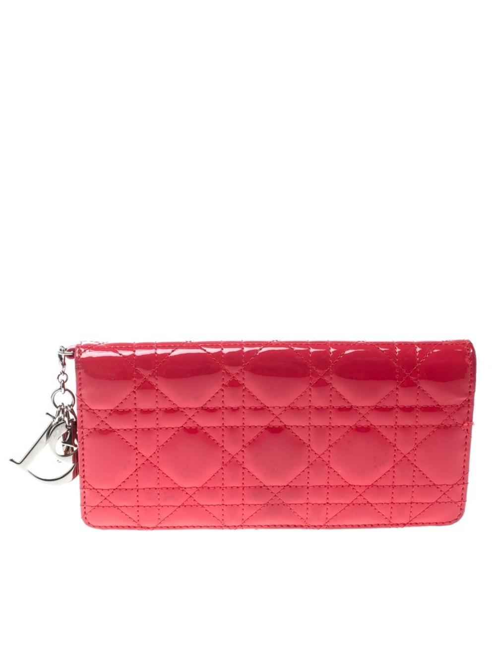 Fuchsia looks beautiful on this Christian Dior Lady Dior wallet that has been crafted with cannage q