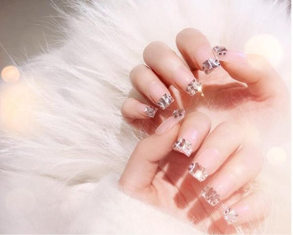 假指甲片網紅同款裸色指甲貼片帶鑚美甲片成品ins風果凍膠持久防水假指甲 晴天時尚館