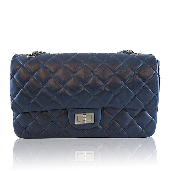 【CHANEL】藍紫色 小羊皮 雙蓋 2.55 JUMBO 32cm CH11000282
