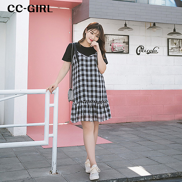 經典格紋，裙襬抽皺，休閒甜美款