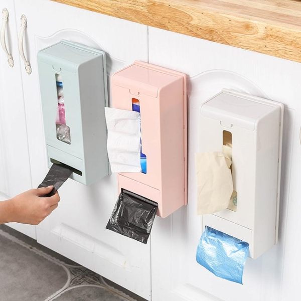 壁掛式塑料垃圾袋收納盒子 廚房抽取式雜物整理盒長方形馬夾袋盒 英賽爾3C數碼店