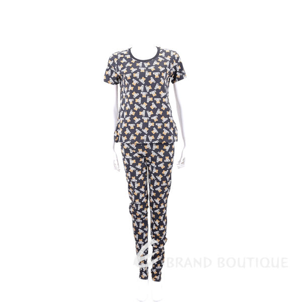 MOSCHINO 滿版泰迪熊印花黑色棉質休閒套裝 1840436-01