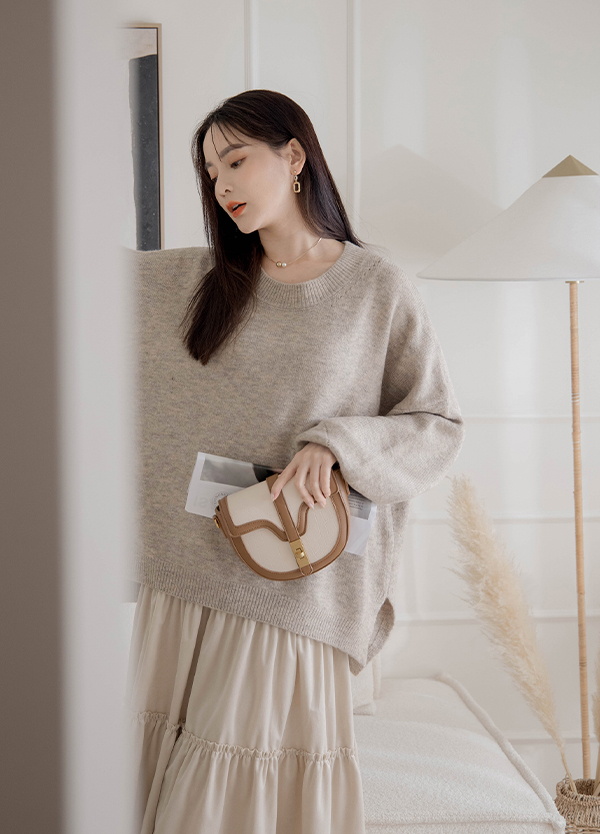 都會女孩澎袖長毛衣