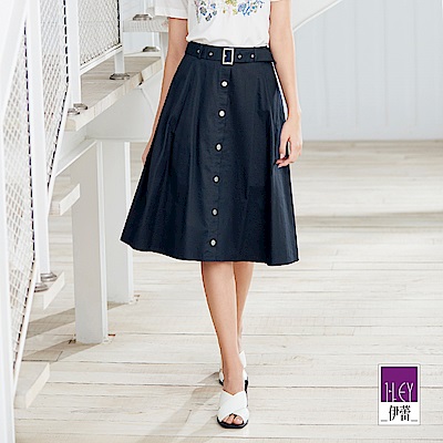 ILEY伊蕾 裝飾釦純棉A字裙(藍)