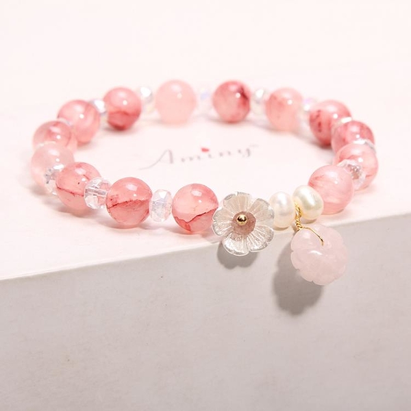 柒柒原創飾品招桃花轉運水晶手鍊女手串旺姻緣森系正韓小清新水晶手環閨蜜禮物