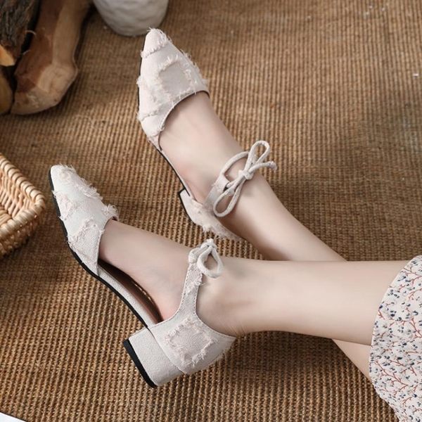 鞋子女低跟中空涼鞋2019春夏新款韓版百搭交叉綁帶高跟鞋粗跟單鞋