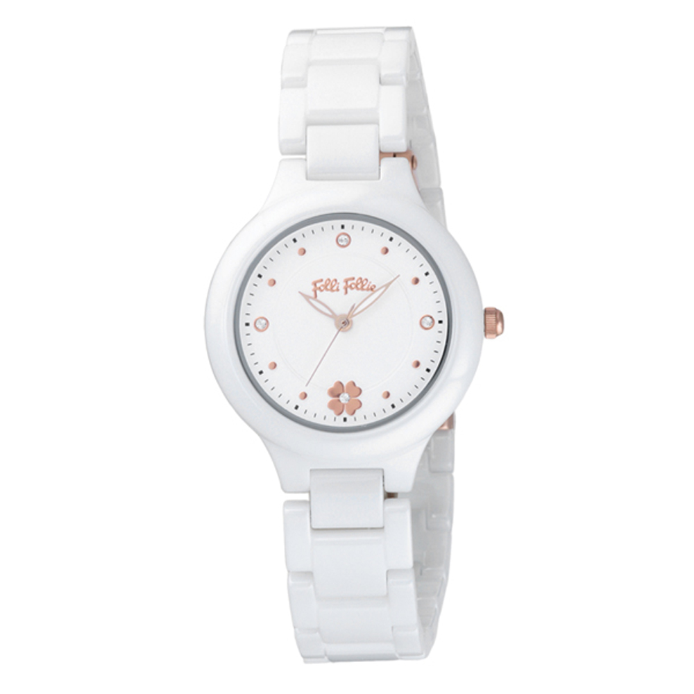 Folli Follie 閃耀花朵陶瓷腕錶-白