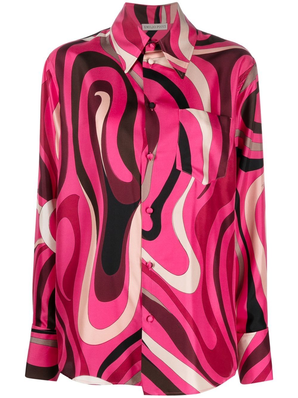 PUCCI - abstract-print long-sleeve blouse - women - Silk - S - Pink