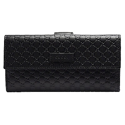 GUCCI 經典Guccissima GG壓紋牛皮雙釦式長夾(黑)