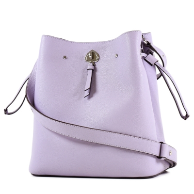 KATE SPADE 桃心鎖釦荔枝紋雙層置物肩背/斜背二用水桶包-粉紫/大