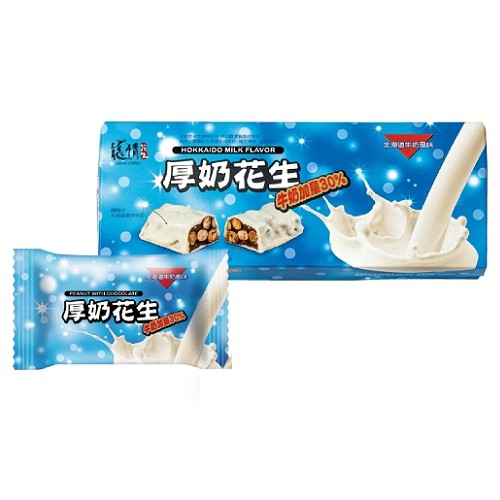 極致美味，全新感受►茶餘飯後、聚會聊天的伴嘴小點 ►運動休閒的最佳能量補給 ►奶素◆口味：牛奶花生◆數量：6入/盒◆單品重量：28g±2g◆成分：牛奶巧克力、麥芽、葡萄糖、麵粉、沙拉油、花生◆外盒規格