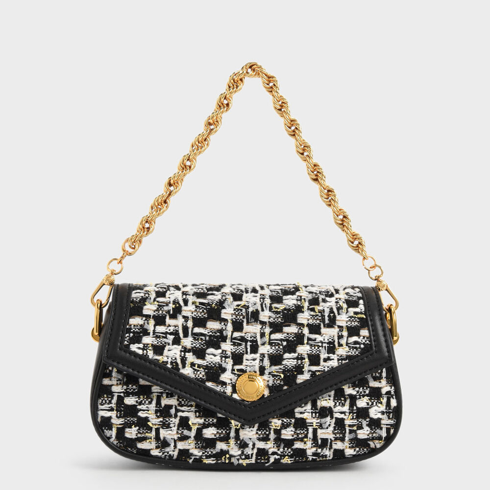 Este 金鍊毛呢肩背包