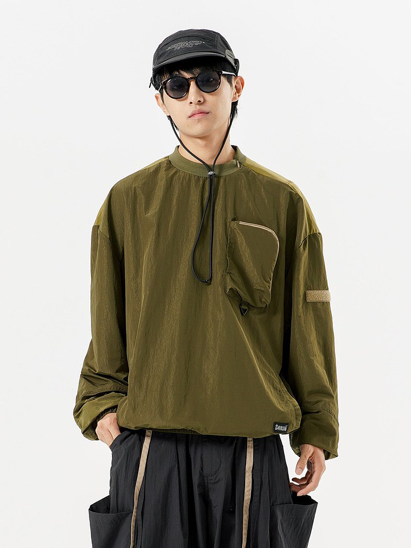 【預售】拼接圓領尼龍長袖T恤 Nylon Sweater 2色