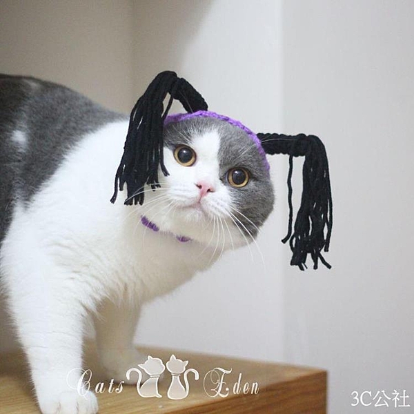 寵物貓咪狗狗搞怪萬圣節手工毛線針織抖音小辮子變裝帽子頭套頭鉓