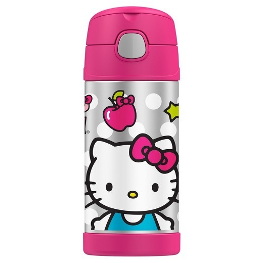 美國 thermos 膳魔師 不銹鋼保溫瓶 吸管水壺 兒童水杯 新款提把-hello kitty