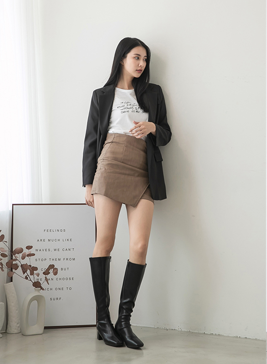 D+AF素面中車線合腿長靴 膝下靴穿搭 女