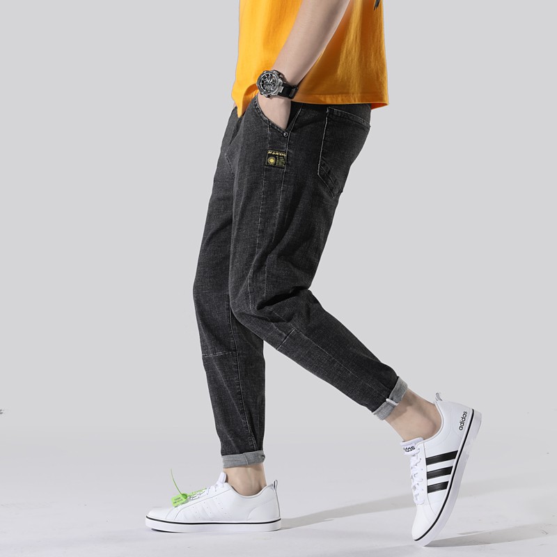 灰黑色牛仔褲九分褲 彈性哈倫褲丹寧褲 大尺碼休閒褲男裝 日系韓版男生褲子 歐美學院風 簡約男友褲 現貨禮物街舞運動JNF