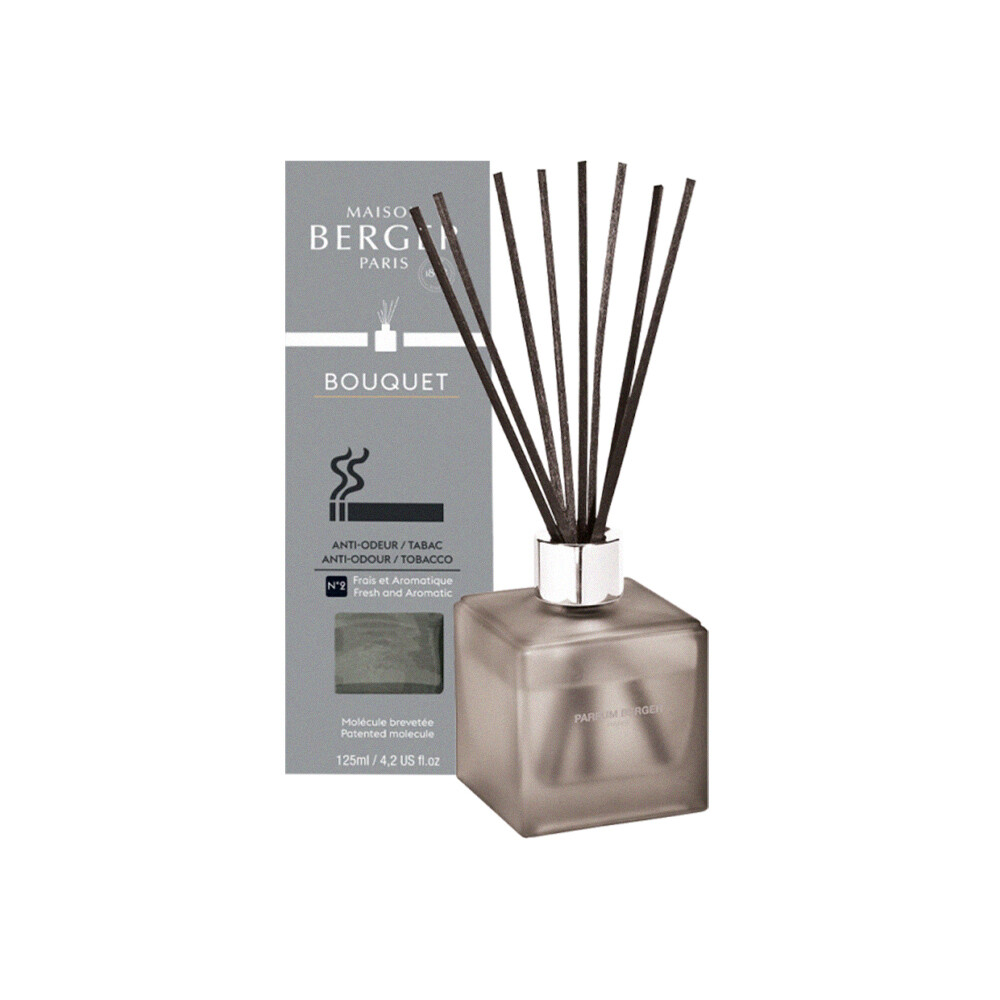 BERGER 法國柏格N2煙草淨味方瓶藤枝擴香組 125ml 藤枝擴香組內含擴香瓶一入、黑色藤枝八根 容器尺寸：直徑 6.7公分 x 高 9.5公分 (為人工測量,尺寸可能稍有誤差) 精油容量：約 1