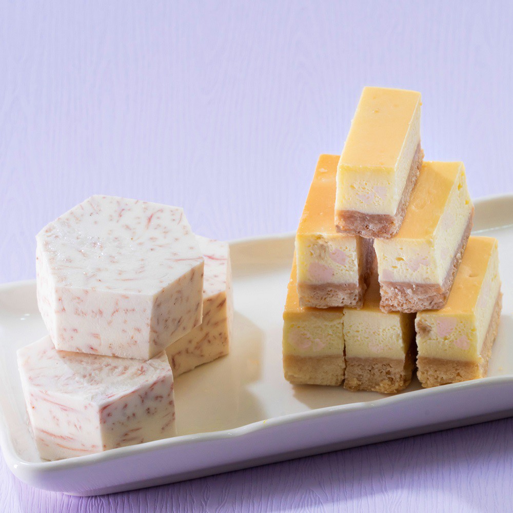 掀蓋間起士香四溢 香醇細緻綿密，深受大眾歡迎 讓人一口接一口，加上糖果包裝的巧思 成為團聚分享，伴手禮的新寵!! 品名:【芋頭起士條】 成份： 本土芋頭、牛奶、進口奶油、糖、蛋、麵粉、油、鹽 規格： 