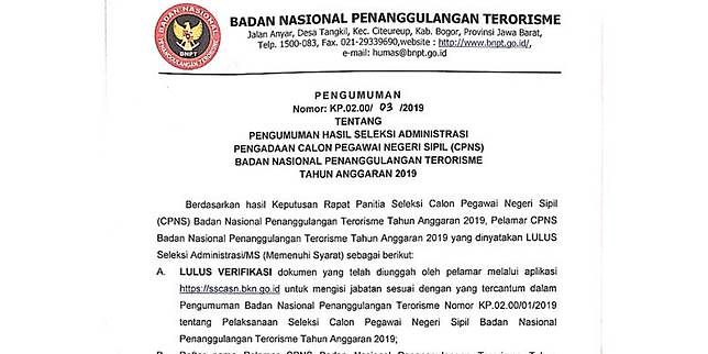 Seleksi Administrasi Cpns 2019 Di Bnpt Diumumkan Simak Informasinya Kompas Com Line Today