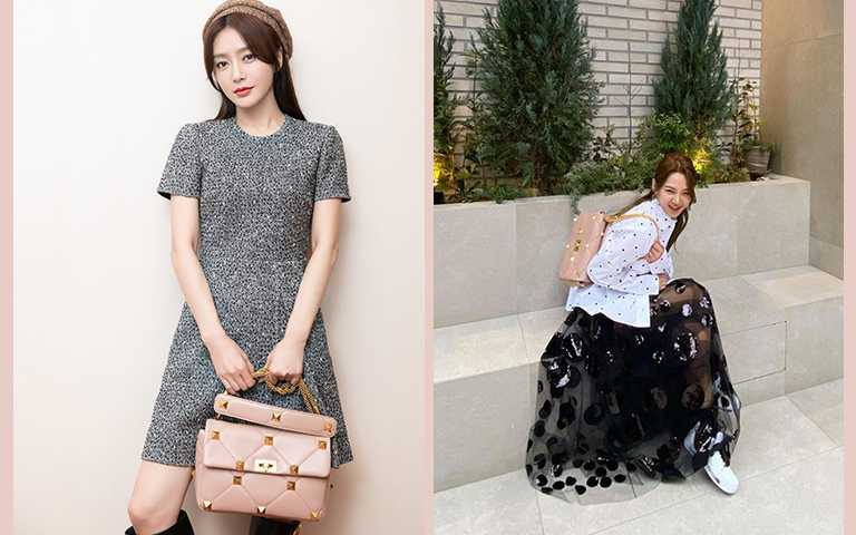  少時成員孝淵、中國女星秦嵐，以黑白灰時尚搭配裸色系包款，簡單俐落又有氣質。(圖／Valentino提供，hyoyeon_x_x IG) 