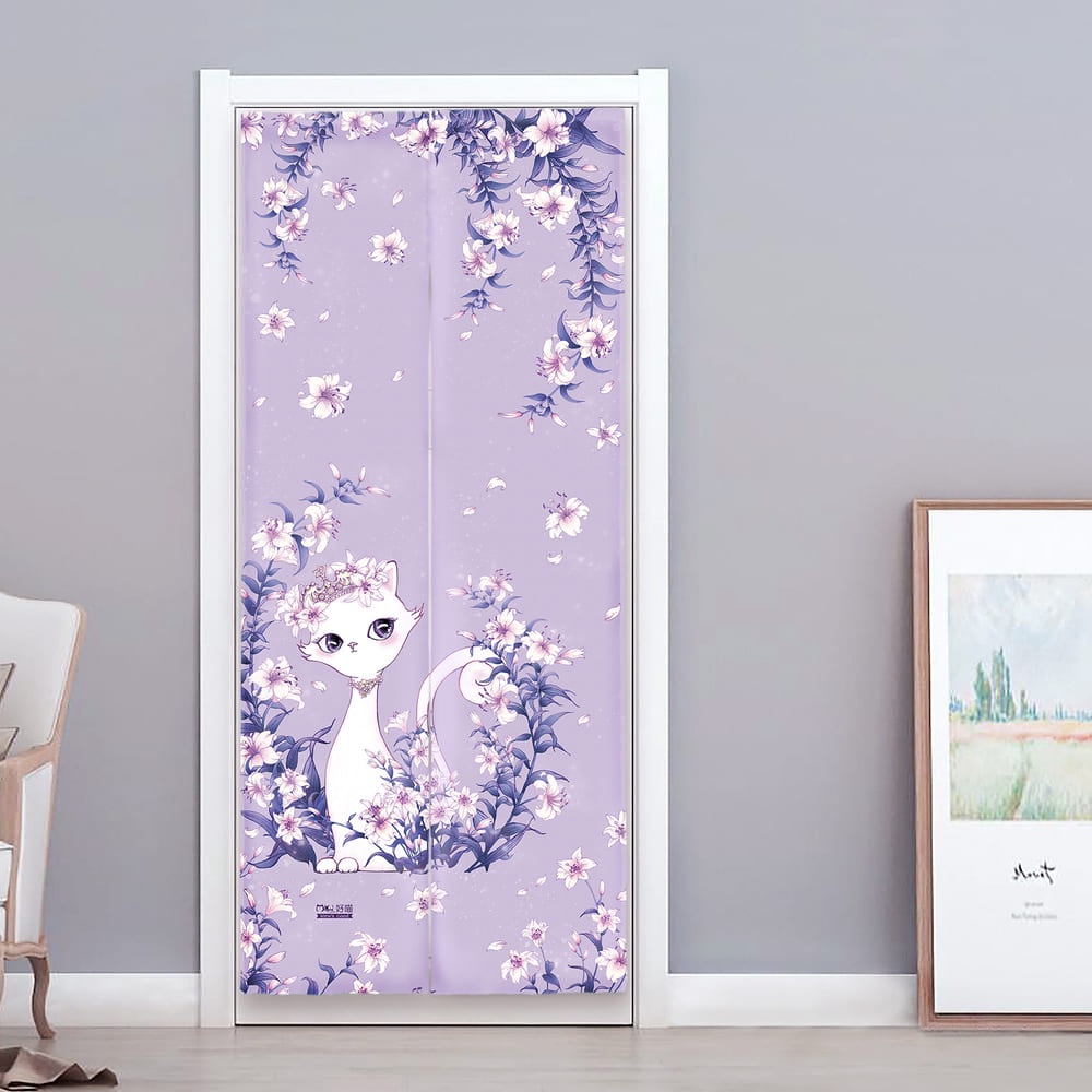 好喵 - 帆布 長門簾 | 居家佈置 | 水洗不褪色 - 薰衣草紫 • 百合花小女王貓