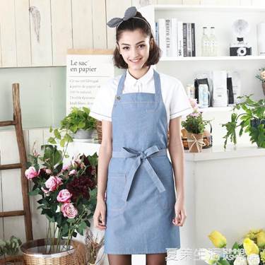 圍裙 西餐廳咖啡廳掛脖拼色女士家居廚房做飯韓版定制