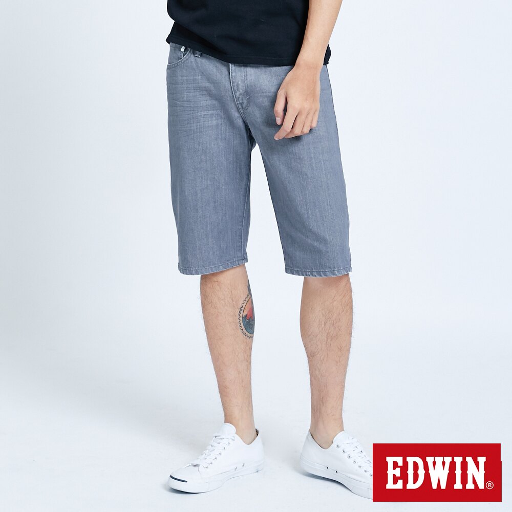 新品↘EDWIN 503 基本五袋式 五分牛仔短褲-男款 灰色 SHORTS