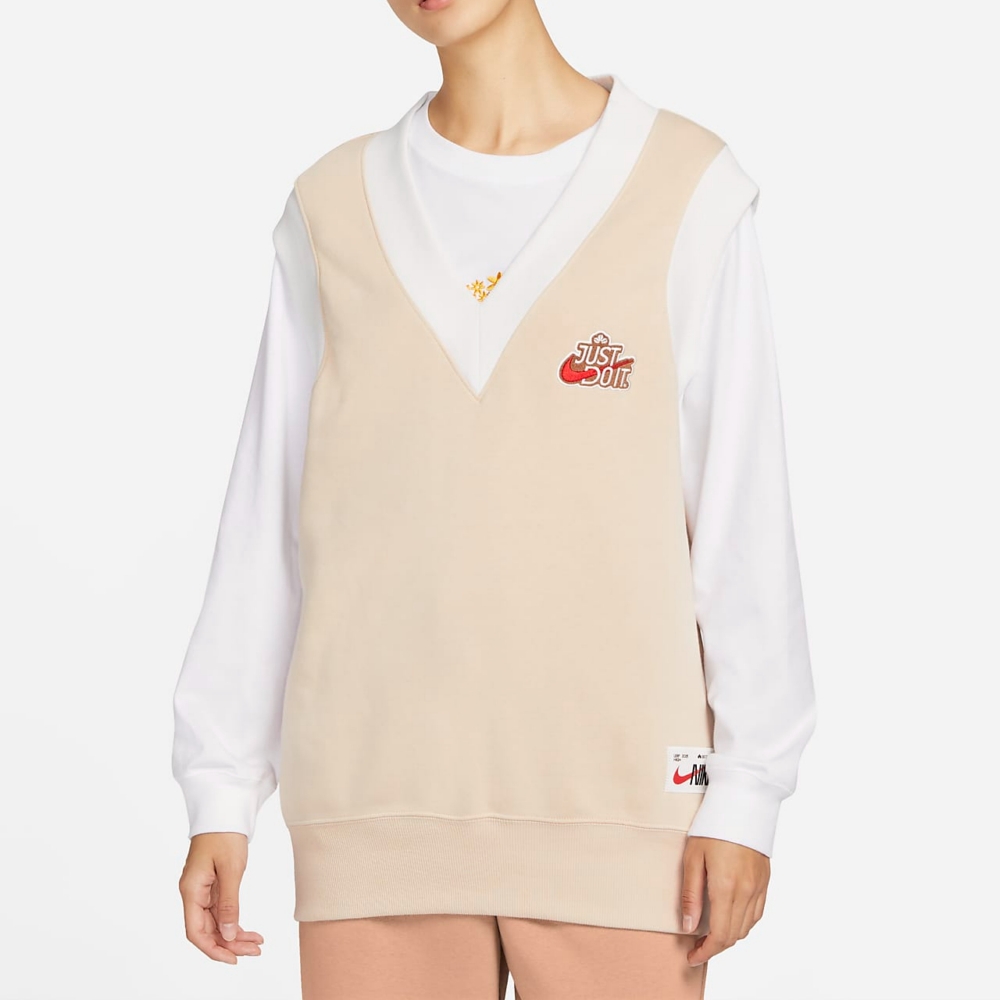 NIKE AS W NSW FLC SLVLS V-NECK 女 背心上衣 奶茶色