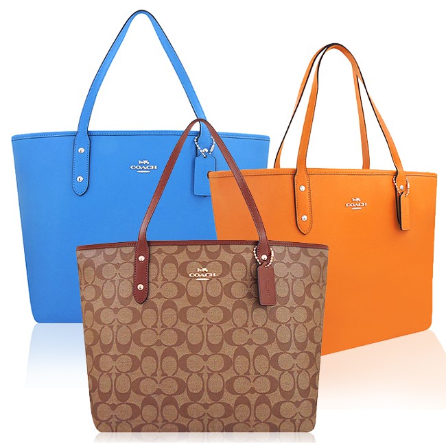★正面以一立體馬車LOGO飾牌妝點 ★空間容量可放置A4文件等隨身物品01.COACH 咖啡色大C PVC托特包-大型COACH SIGNATURE CITY ZIP TOTE 包款，以大C PVC搭
