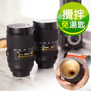 【懶的時尚】新一代創意單眼鏡頭造型牛奶咖啡自動攪拌杯(單眼迷最愛)-黑