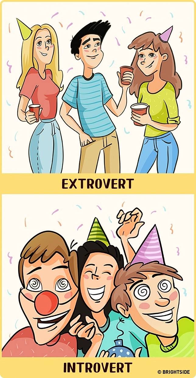 9 Ilustrasi Lucu Tentang Perbedaan Orang Introvert Ekstrovert