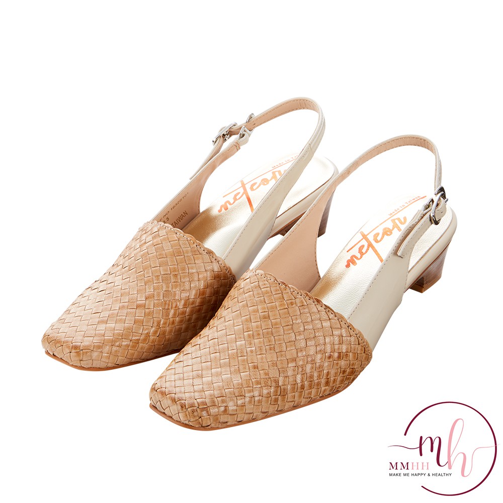 MMHH編織牛皮微機能低跟鞋 - 裸色
