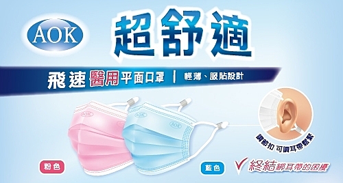 AOK 飛速醫用平面口罩 (未滅菌) 50入/盒 調節扣 台灣製