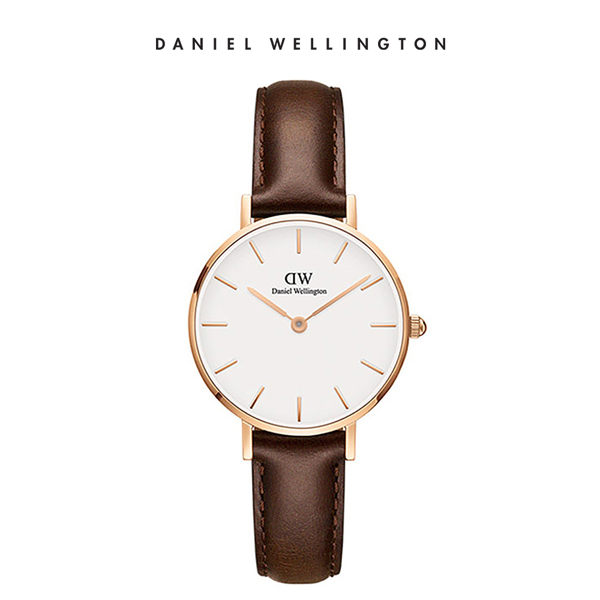 Daniel Wellington DW 手錶 28mm玫瑰金框 Classic Petite 深棕真皮皮革錶