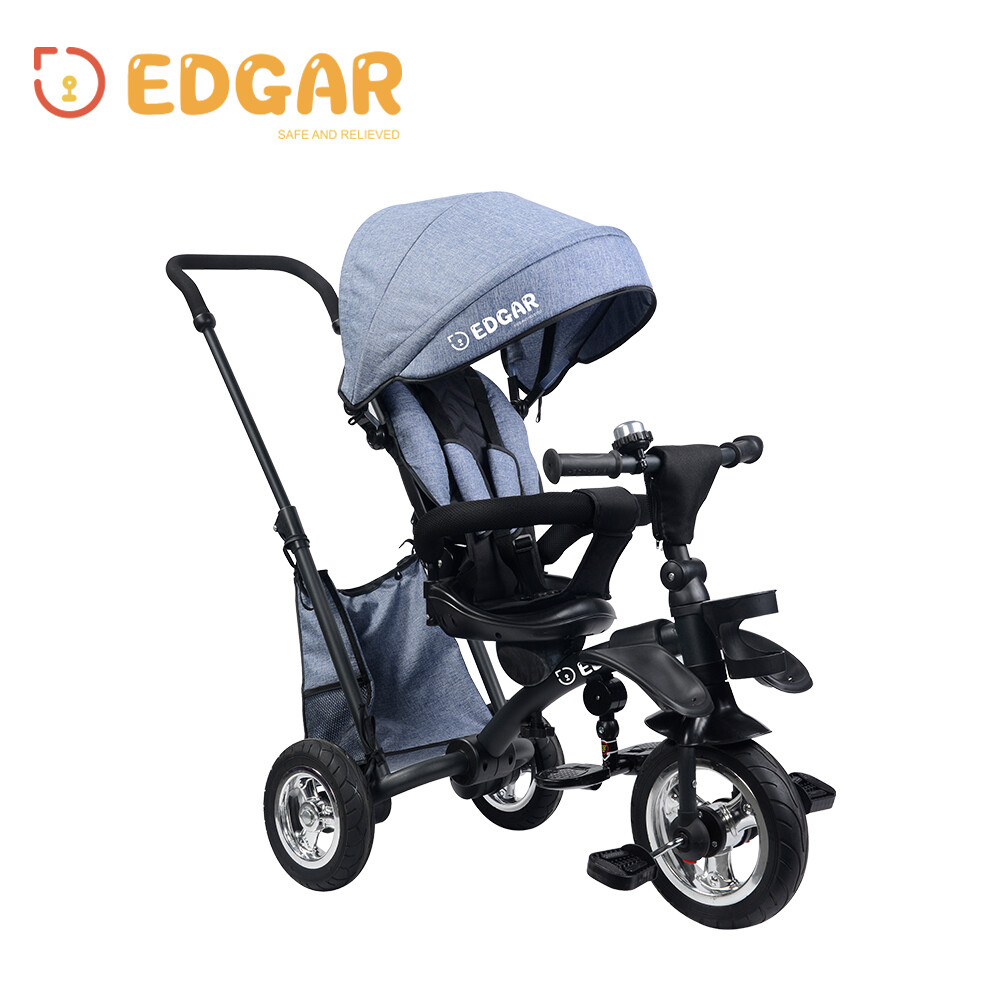 推騎二用，後推杆可控制前輪方向，五段式長度調整、三段式角度整。 扣式安全保護圈，脫卸簡單方便，前後輪都有減震功能。 後有置物籃，附舒適座墊，做工精細。 產地:德國設計中國製造