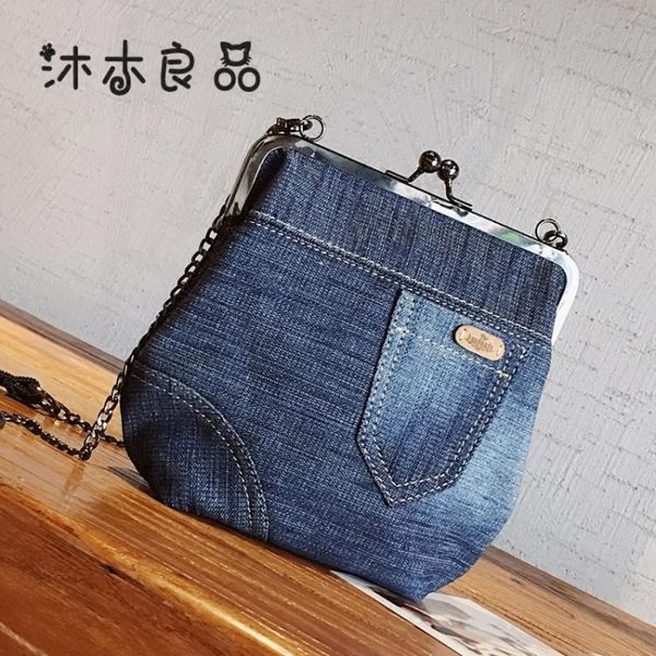 牛仔帆布包原創手工背包女牛仔女包單肩包小包布藝鍊條包斜背包百搭 新品推薦