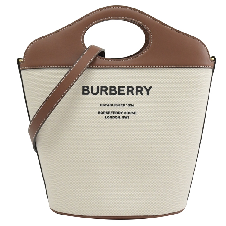 BURBERRY 8046242 Pocket燙印LOGO帆布兩用水桶包.咖邊