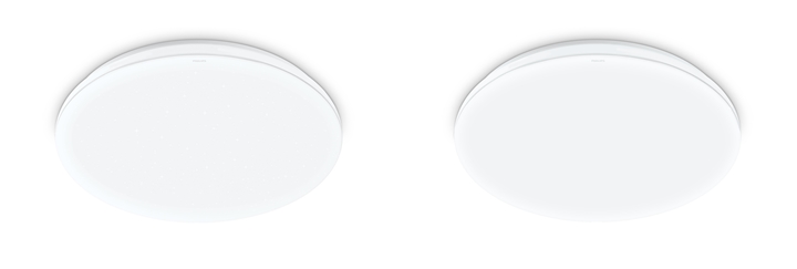 左為飛利浦 靜欣 LED 調光調色吸頂燈簡約版，右為星鑽版。