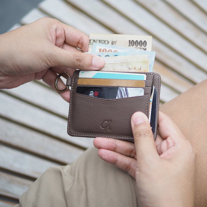 多卡夾，名片盒，薄型錢包，鑰匙圈，棕灰色錢包
