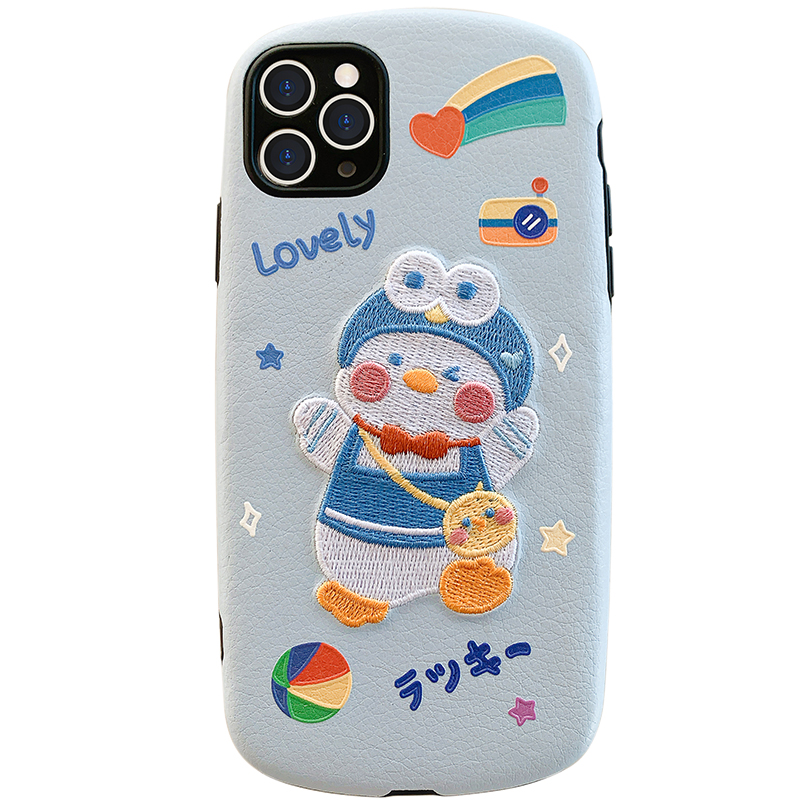 刺繡背包鴨子11/12Pro/Max/mini蘋果X/XS/XR/SE手機殼iPhone7p女8plus浮雕防摔套
