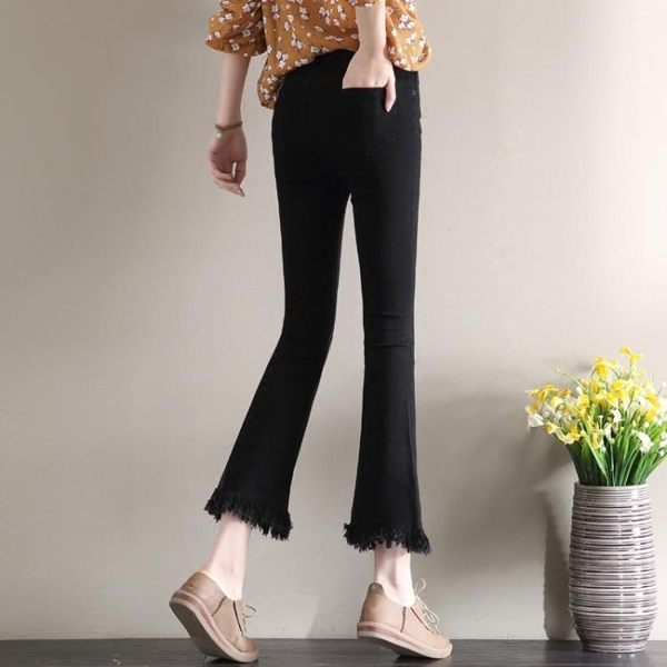 店長推薦★2018春季韓版流蘇九分喇叭褲女高腰~