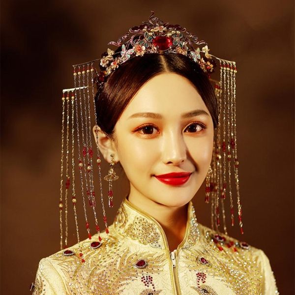 水舞新娘頭飾A3147中式古典鳳冠古裝流蘇耳環套裝秀禾禮服發飾 至簡元素