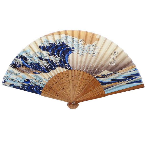折扇 男女式和風日式真絲扇子中國古風折扇 浮世繪神奈川沖浪里圖可卡衣櫃