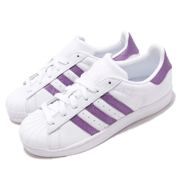 adidas 休閒鞋 Superstar W 白 紫 貝殼頭 女鞋 經典百搭款 運動鞋【PUMP306】 EE9152