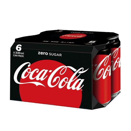 ◆ 擋不住的暢快口感 商品名稱 : 可口可樂zero易開罐330ml x6入 品牌 : 可口可樂 商品種類 : 可樂 保存方法 : 請置放於陰涼處，避免陽光直射。 內容物成份 : 碳酸水、焦糖、磷酸、