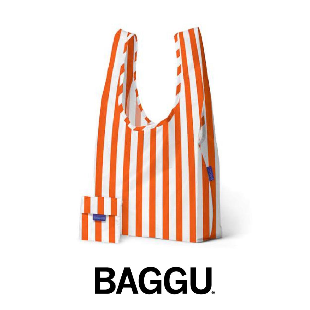 BAGGU - 美國環保購物中型吐司包 / 環保購物袋 / 肩背包 / 橘紅白條紋色