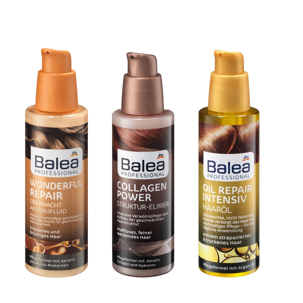商品名稱:德國Balea 摩洛哥護髮油品項:夜間護理(橘色)/強效護理(黃色)/膠原蛋白(棕色)商品規格:1瓶產地:德國有效日期:2022/2021適合人群:全品項開立電子發票產品均為原廠空運來台，絕