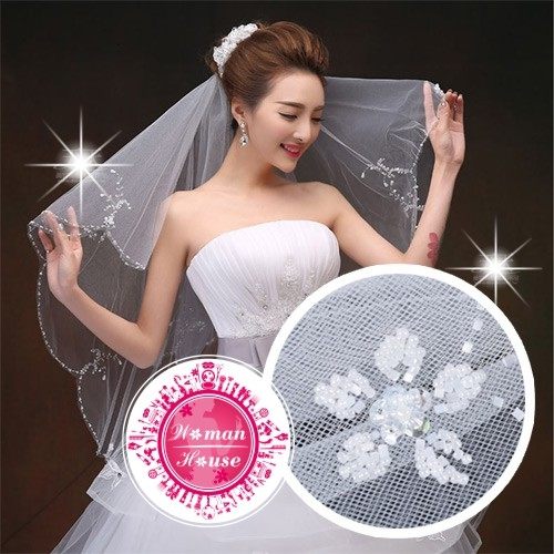 新娘頭紗.頭飾-二層亮片滾邊 [46619]◇美容美髮美甲新秘專業材料◇