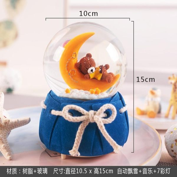 星空熊水晶球擺件可愛八音盒男生禮物音樂盒帶雪花可發光天空之城 CJ4426『毛菇小象』